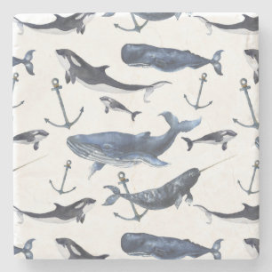 Porta-copo De Pedra Padrão de Baleia e Âncora de Água