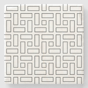 Porta-copo De Pedra Padrão de Bloco Linear Preto e Branco - Branco
