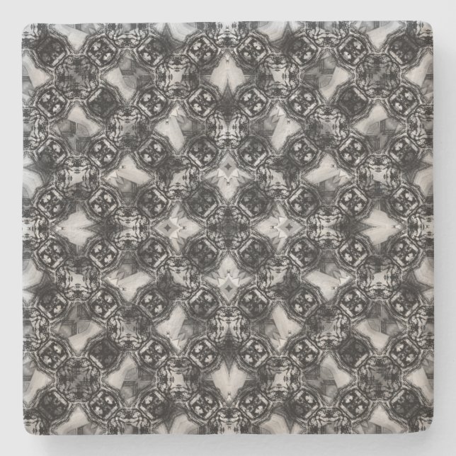 Porta-copo De Pedra Padrão de Cadeias de Diamante Preto e Branco (Frente)