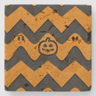 Porta-copo De Pedra Padrão de Chevron Halloween com Fantasmas e Pumpki