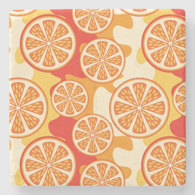 Porta-copo De Pedra Padrão de Citrus Laranja Retroativos (Frente)