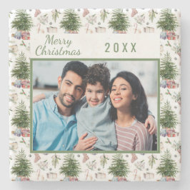 Porta-copo De Pedra Padrão de colheita de fotos da família de Natal