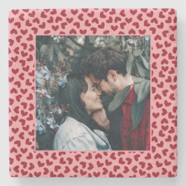 Porta-copo De Pedra Padrão de corações vermelhos 2 fotos personalizada