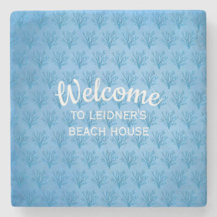 Porta-copo De Pedra Padrão de corais de árvores do mar azul sobre fund