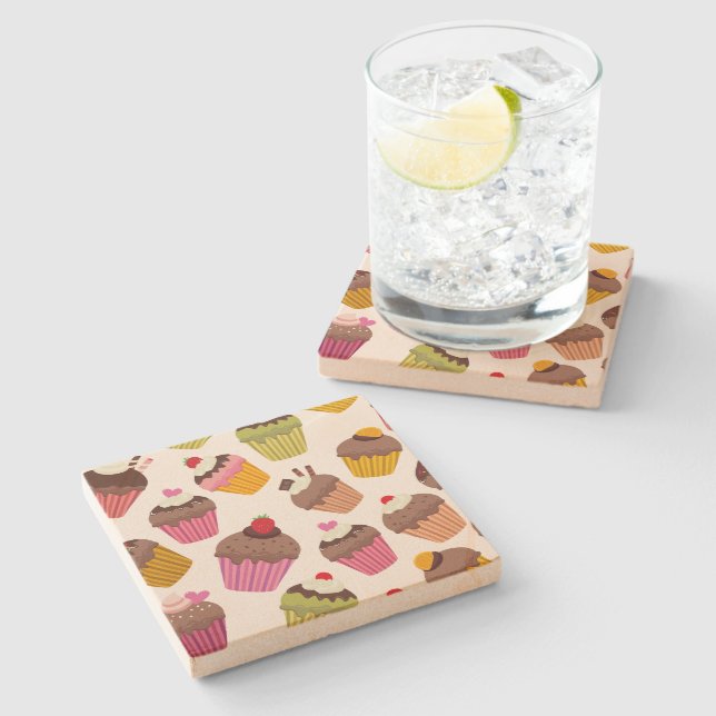 Porta-copo De Pedra Padrão de cupcake, Padrão de Muffin, Chocolate, Co (Lateral)