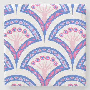 Porta-copo De Pedra padrão de damasco floral azul