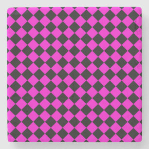 Porta-copo De Pedra Padrão de Diamante do Verificador Preto Rosa