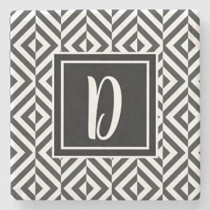 Porta-copo De Pedra Padrão de Diamante Preto e Branco Monograma