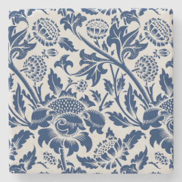Porta-copo De Pedra Padrão de Flor Azul Vintage