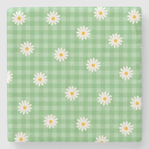 Porta-copo De Pedra Padrão de Flor de Verificação Gingham da Xadrez de