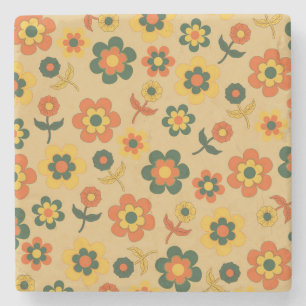 Porta-copo De Pedra Padrão de Flor do Laranja de Imagem Retroativa 70s