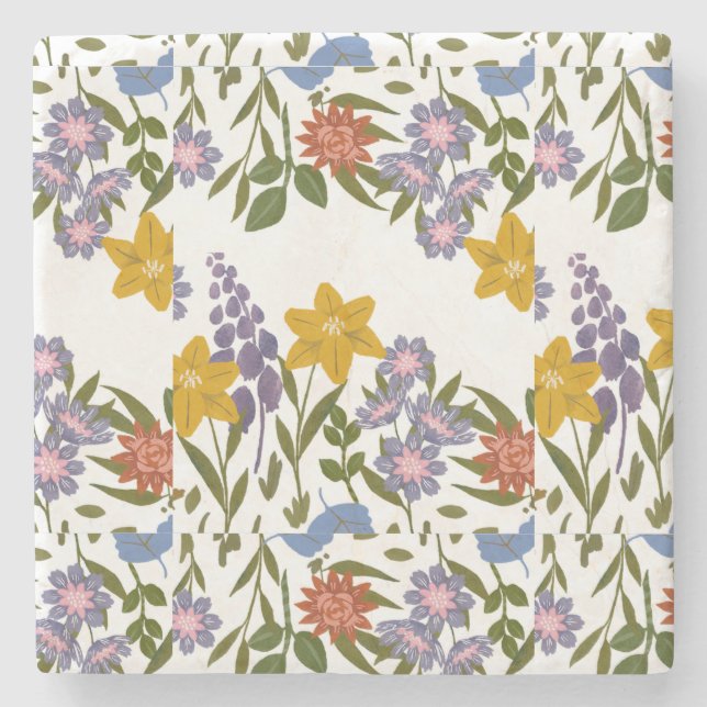 Porta-copo De Pedra Padrão de Flores (Frente)