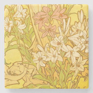 Porta-copo De Pedra Padrão de Flores de Lírio de Alphonse Mucha: Art N