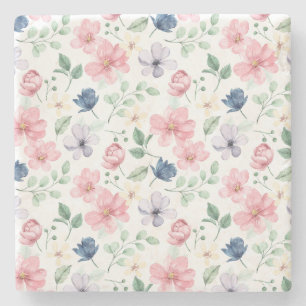 Porta-copo De Pedra Padrão de Flores e Folhas de primavera