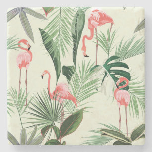 Porta-copo De Pedra Padrão de Flores Exóticas Flamingo Rosa