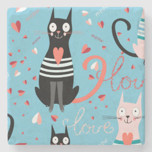 Porta-copo De Pedra Padrão de gatos giros sobre fundo azul