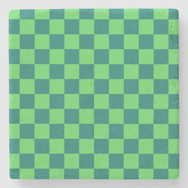 Porta-copo De Pedra Padrão de Gingham Verde Azul (Frente)