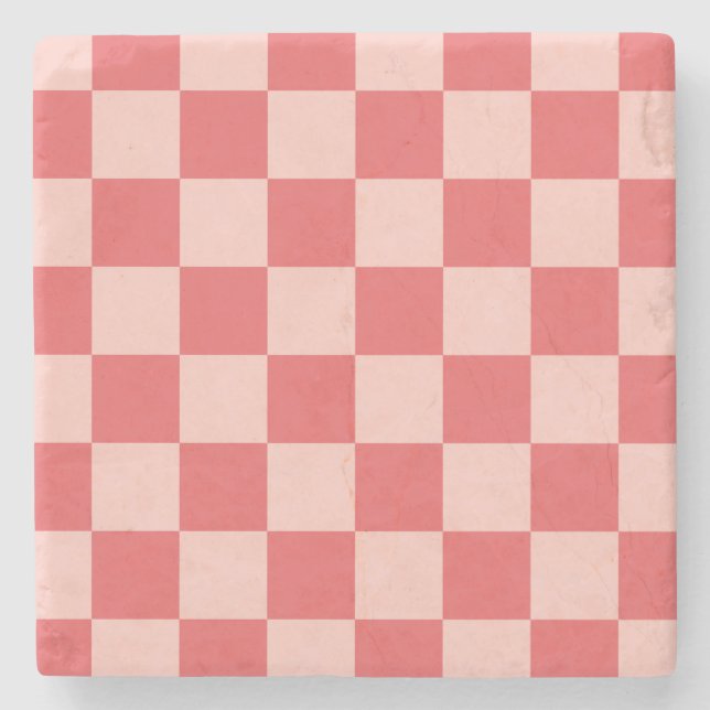 Porta-copo De Pedra Padrão de Gingham Vermelhos Rosa Verificado (Frente)