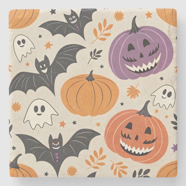 Porta-copo De Pedra Padrão de Halloween e outono (Frente)