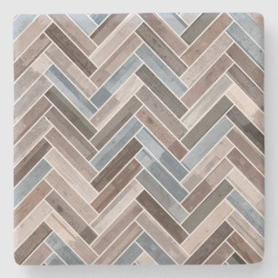Porta-copo De Pedra Padrão de Herringbone em Cinza azul marrom