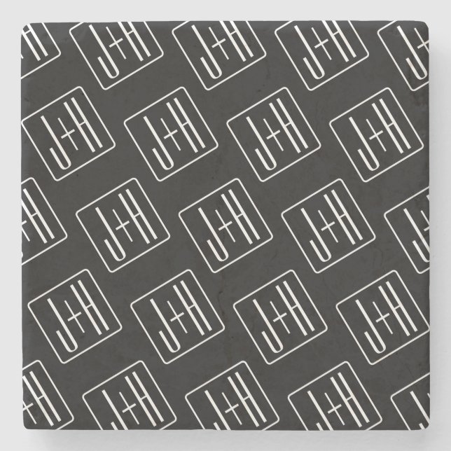 Porta-copo De Pedra Padrão de iniciais de casamento moderno | Preto e  (Frente)