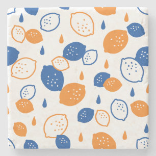 Porta-copo De Pedra Padrão de limão azul e laranja, com Frutas empinad