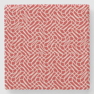 Porta-copo De Pedra Padrão De Linha De Abstrato De Vermelho E Creme