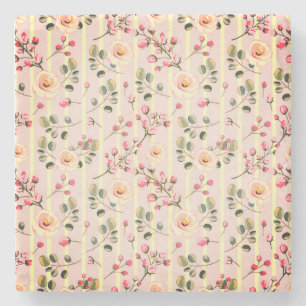 Porta-copo De Pedra Padrão de Listra Floral Rosa Suave