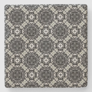 Porta-copo De Pedra Padrão de Mandalas Preto, Branco e Cinza