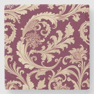 Porta-copo De Pedra Padrão de Maroon e Beige Vintage