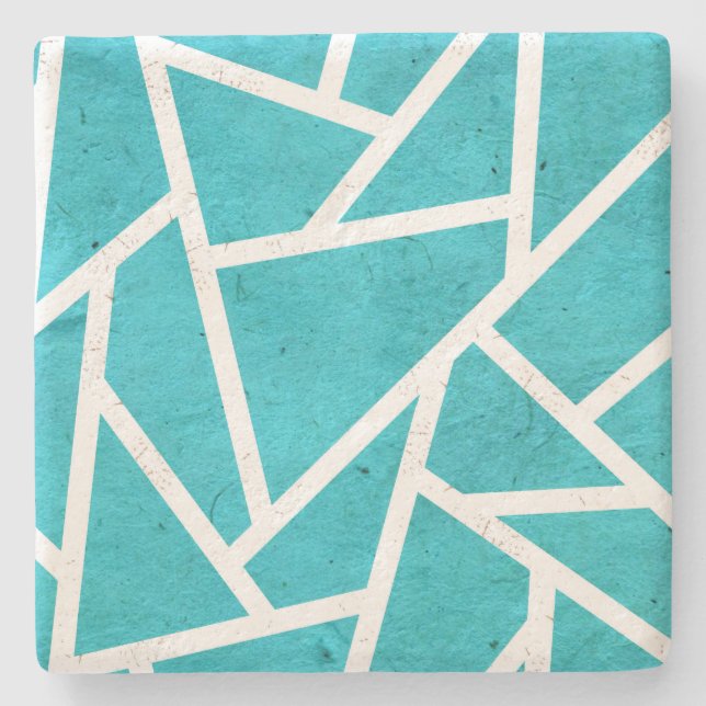 Porta-copo De Pedra Padrão de mosaico azul-esverdeado e branco (Frente)