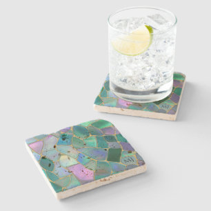 Porta-copo De Pedra Padrão de mosaico de vitral em cores pastéis