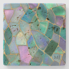 Porta-copo De Pedra Padrão de mosaico de vitral em cores pastéis