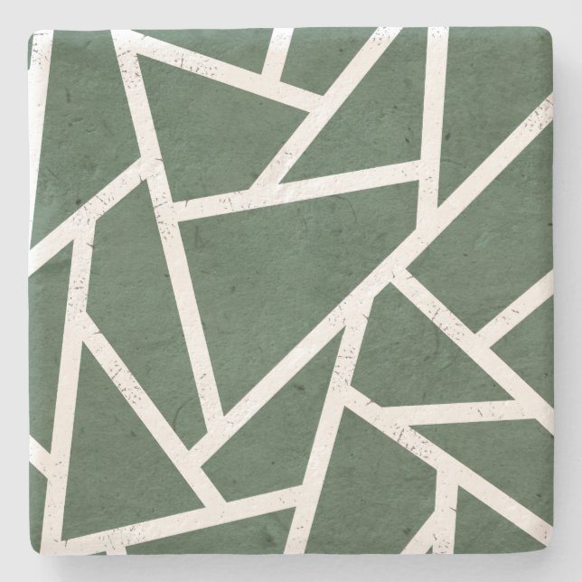 Porta-copo De Pedra Padrão de mosaico verde e branco (Frente)