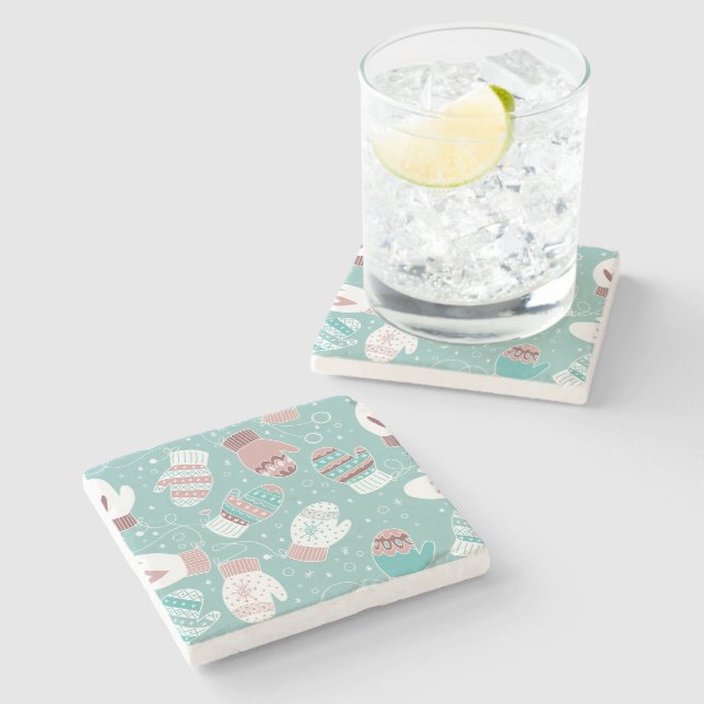 Porta-copo De Pedra Padrão de Natal do inverno em Mint (Lateral)