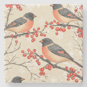 Porta-copo De Pedra Padrão de Natal Rustic Bird and Poinsettia (20)