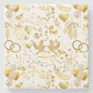 Porta-copo De Pedra Padrão de ornamentos de casamento no Dourado 02