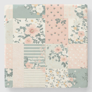 Porta-copo De Pedra Padrão de Patches Florais Vintage - Pastel (1)