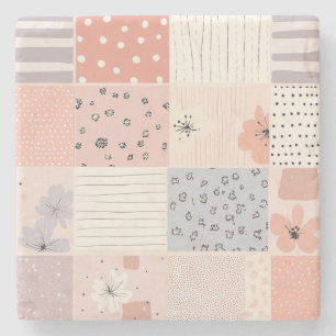 Porta-copo De Pedra Padrão de Patches Florais Vintage - Pastel (10)