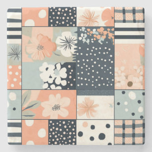 Porta-copo De Pedra Padrão de Patches Florais Vintage - Pastel (8)