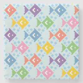 Porta-copo De Pedra Padrão de Peixes Coloridos no Oceano