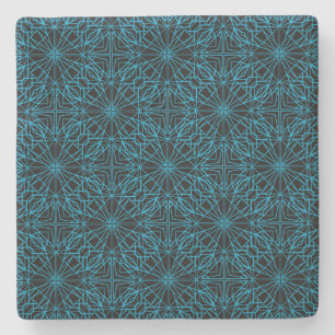 Porta-copo De Pedra Padrão de Simetria Geométrica Azul Claro Preto