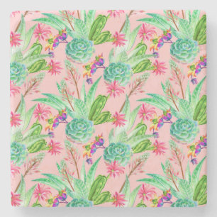 Porta-copo De Pedra Padrão de Suculentes de Cor de Água Brilhante
