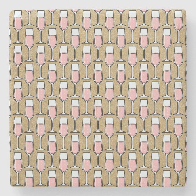 Porta-copo De Pedra Padrão de Vinho Rosé Dourado (Frente)