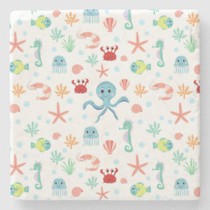 Porta-copo De Pedra Padrão do mundo do mar