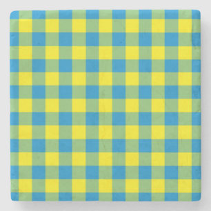 Porta-copo De Pedra Padrão do Verificador de Xadrezes Verde Amarelo Az
