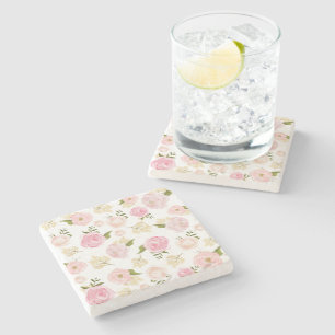 Porta-copo De Pedra Padrão Floral 2 Romântico Blush Peonies Blush Wate
