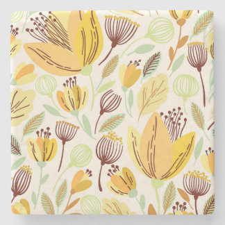 Porta-copo De Pedra Padrão Floral Amarelo Desenhado Da Mão Bonita