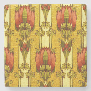 Porta-copo De Pedra Padrão Floral Art Nouveau Vermelho de Tulipa Vinta