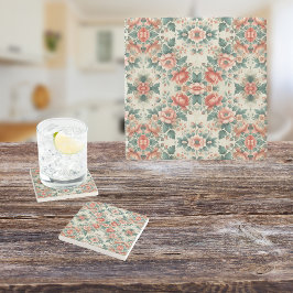 Porta-copo De Pedra Padrão Floral de Algodão do País